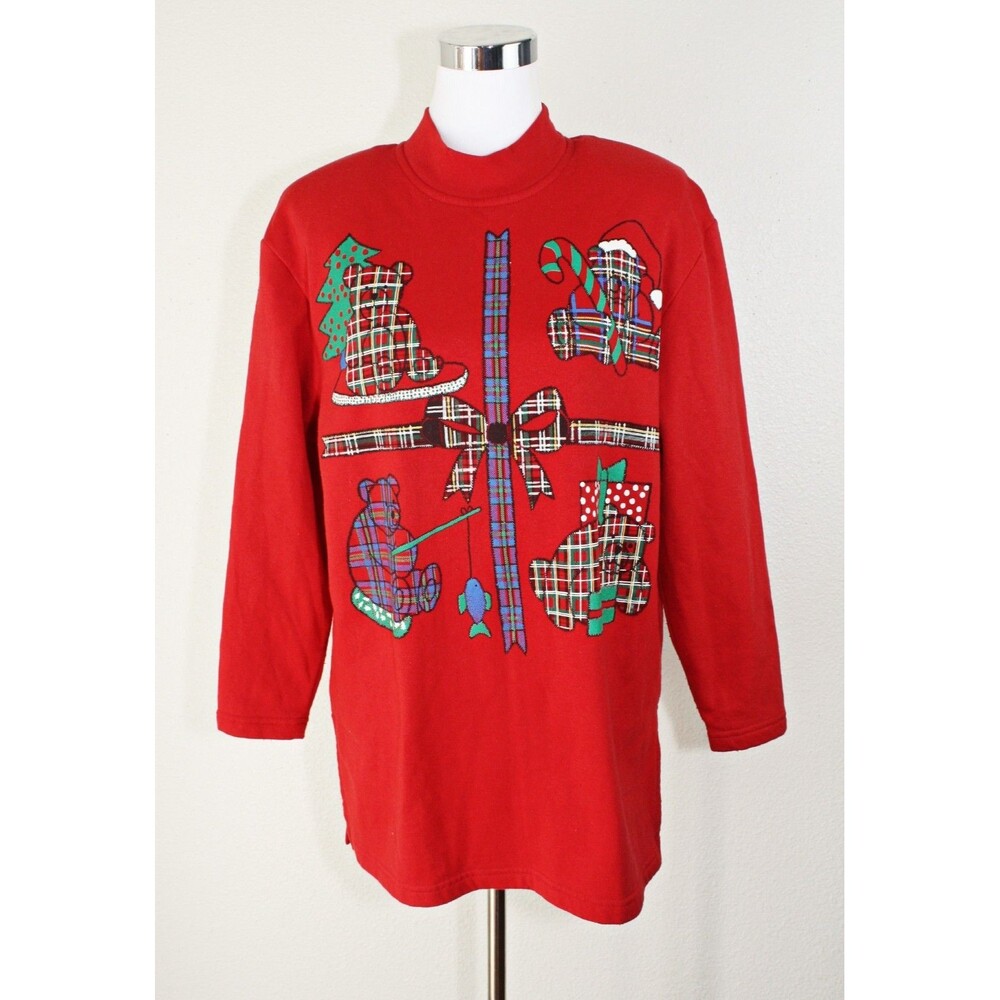Vintage KWBL Cowichan Christmas Sweater Pullover Red Teddy Bears Approx. XL #04